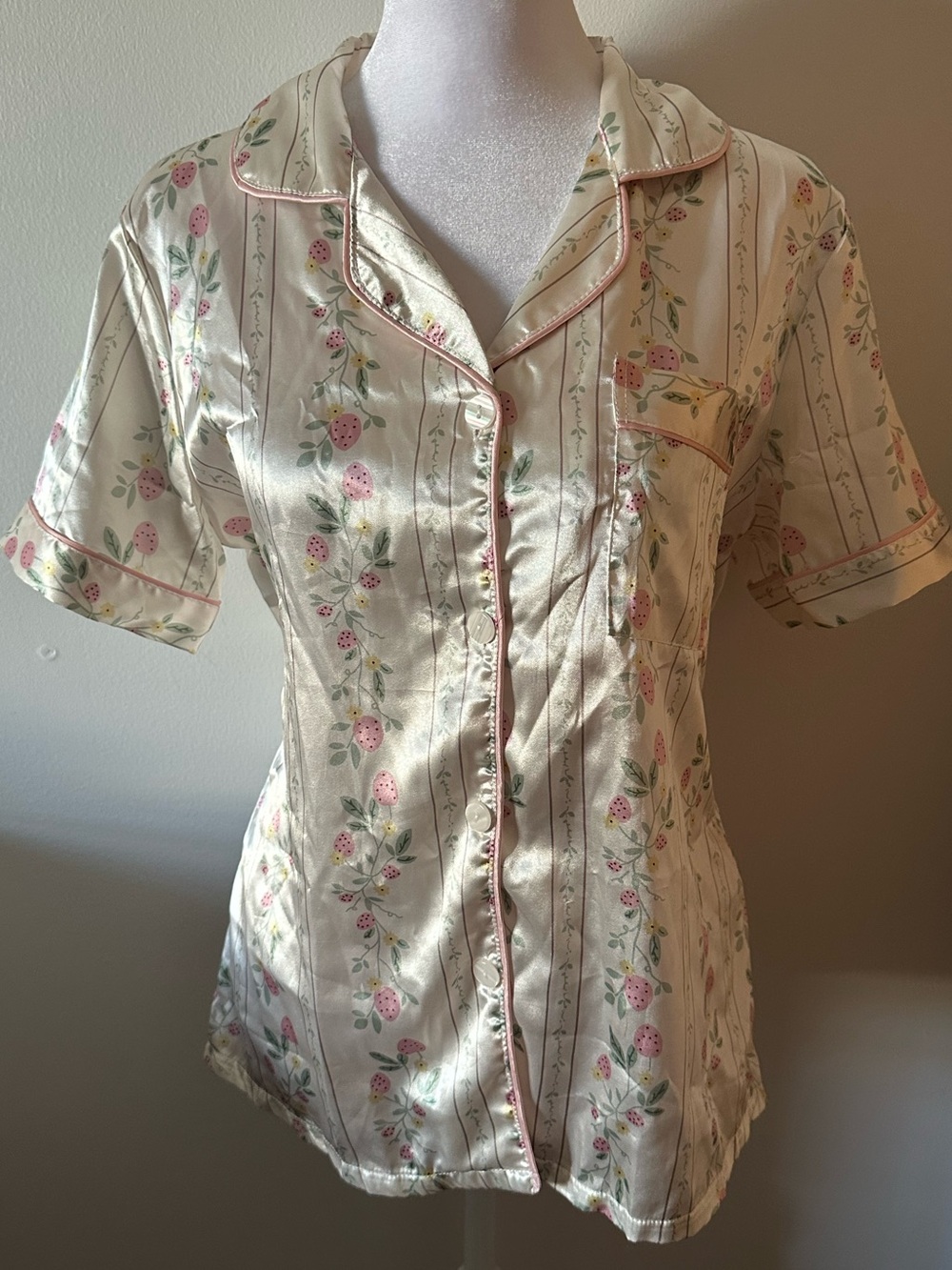 Satin Floral Short Sleeve Pajama Top- Women’s Stylish Essentials